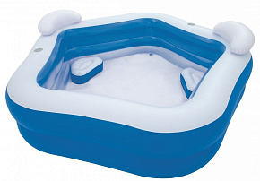 BESTWAY 54153 Бассейн надувной Bestway 213*206*69 см, 575 л, с сиденьями и подголовниками бассейн