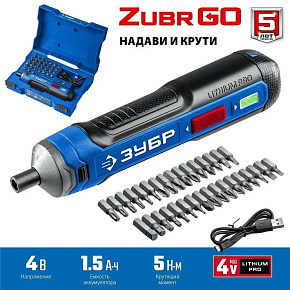 ЗУБР PSD-4S 3,6В, в кейсе с набором 33 бит Отвертка аккумуляторная ЗУБР PSD-4S 3,6В, в кейсе с набором 33 бит