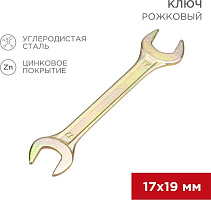 REXANT (12-5830-2) Ключ рожковый 17х19мм, желтый цинк Ключ гаечный