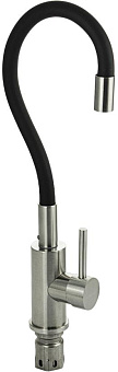 САНАКС 13063 Смеситель для кухни, гибкий черный излив, из нержавеющей стали марки 304, цвет САТИН Смесители