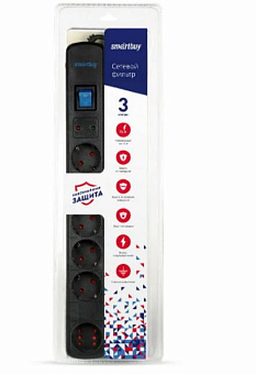 SMARTBUY (SBSP-50K-Pro) - 6 роз х 5,0 м - черный Сетевой фильтр