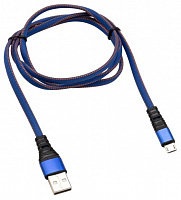 REXANT (18-1163) Кабель REXANT USB-microUSB 1 м, плоский провод, синяя джинсовая оплетка Дата-кабель