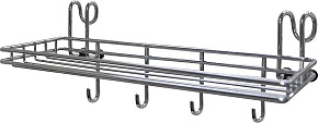 MULTIDOM Полка для специй с 4 крючками навесная на рейлинг 25x9,5x10 см AN52-136