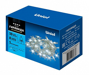 UNIEL (UL-00007196) ULD-S0500-050/DTA WHITE IP20 SNOWFLAKES-2 Гирлянда светодиодная Снежинки-2, 5м. 50 светодиодов. Белый свет