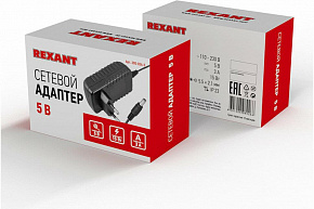 REXANT (200-024-5) Источник питания 110-220 V AC/5 V DC 3 А 15 W с DC разъемом подключения 5.5х2.1, без влагозащиты (IP23) Блок питания