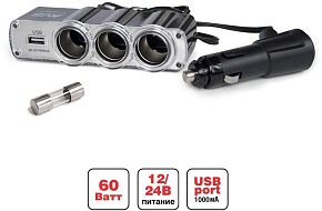 AVS CS314U прикуривателя 12/24 (на 3 выхода+USB) Разветвитель