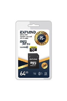 EXPLOYD MicroSDXC 64GB Class10 + адаптер SD (95MB/s) [EX064GCSDXC10UHS-1-ElU3] Карта памяти