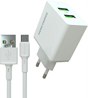 MORE CHOICE (4610196409035) NC11m White - СЗУ 2USB 2.4A для micro USB СЗУ