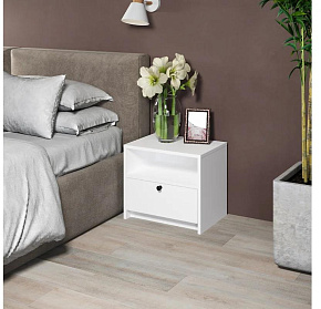 МЕБЕЛЬ-КОМПЛЕКС НАЙС Тумба прикроватная Белый/Белый (1 кор.) Тумба