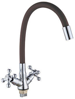 GOTA ROCIO G095538-GOTA Barcelona Смеситель д/кухни с 2-мя рукоятками с высоким силиконовым изливом, креп. гайка серый Смеситель