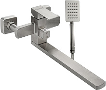 МАГНУС 9227 Смеситель для ванны, длинный излив, шаровый, с дивертором на корпусе, квадратный корпус, из нержавеющей стали марки 304, цвет САТИН