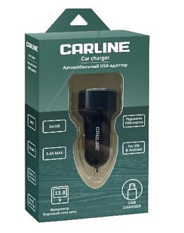CARLINE CH-2U-VM адаптер с вольтметром 2хUSB 3.4A Max в прикуриватель 12/24В черный в коробке Автозарядка