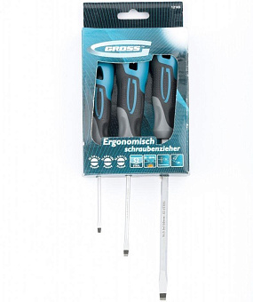 GROSS Набор отверток SL, 3 шт, S2, трехкомпонентная рукоятка Набор отверток GROSS Набор отверток SL, 3 шт, S2, трехкомпонентная рукоятка
