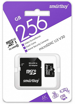 SMARTBUY (SB256GBSDCCTV) micro SDXC 256GB cl10 U3 V30 + адаптер