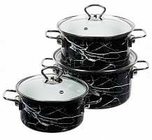 КМЗ Черный мрамор-1-Элит эмал. (3 предмета) Набор посуды