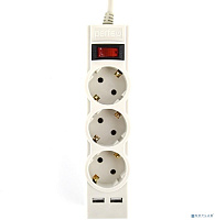 PERFEO (PF_E1638) "POWER-S", 1,8м, 3 розетки 10А, 2USB, 2500 Вт, двойная защита, серый Сетевой фильтр