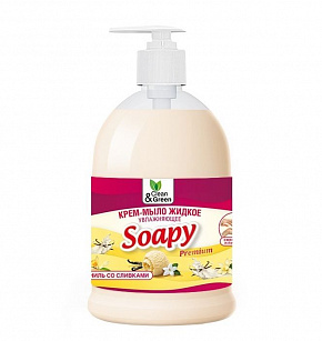 CLEAN&GREEN CG8111 Крем-мыло жидкое "Soapy" ваниль со сливками увлажняющее с дозатором 500 мл. Жидкое мыло