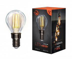 REXANT (604-125) Шарик GL45 7.5 Вт 600 Лм 2700K E14 диммируемая, прозрачная колба Лампа светодиодная