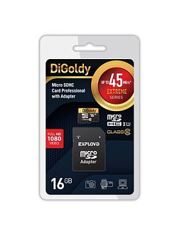 DIGOLDY MicroSDHC 16GB Class 10 UHS-1 Extreme с адаптером (45мб/с) Карта памяти