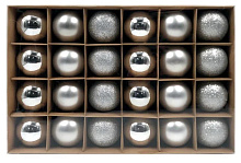 WINTER GLADE Набор ёлочных шаров пластик, 6 см, 24 шт, серебряный микс, 6024G002 Набор ёлочных шаров