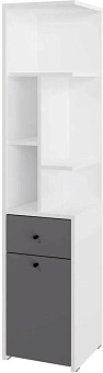 МЕБЕЛЬ-КОМПЛЕКС ЛАЙТ Стеллаж угловой с дверкой и ящиком Белый / Серый шифер/МК (1 кор.) Модульная мебель
