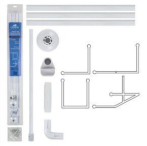САНАКС 10029 Карниз в ванную угловой белый 90х90х90см с жёсткой фиксацией, металлический Карниз для ванной комнаты