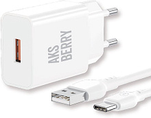 AKSBERRY (6972969383088) T42 QC3.0 + кабель Type C (белый) СЗУ