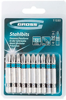 GROSS Набор бит PH2х50, сталь S2, 10 шт. 11335 Набор бит
