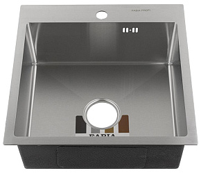 FABIA PROFI 505033 Мойка врезная 50х50 см, ДИЗАЙН толщина 3,0 х 0,8 мм, глубина 220 мм + большой сифон с переливом + корзина +коврик Мойка врезная