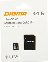 DIGMA Флеш карта microSDHC 32GB CARD10 V10 + adapter