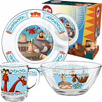 ND PLAY 310844 Набор посуды "Три Богатыря", Дизайн 1 (3 предмета, подарочная упаковка), стекло Набор посуды