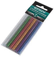 ENGY Стержни клеевые цветные, с блестками, 7х100 мм, 6 шт (007586) Пистолет клеевой