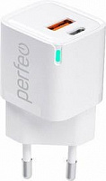 PERFEO (I4653) USB-A+TYPE-C, GaN, 30W, белый Сетевое зарядное устройство