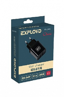 EXPLOYD EX-Z-610 Сетевое ЗУ 2.1А+1А 2хUSB Classic черный Сетевое ЗУ